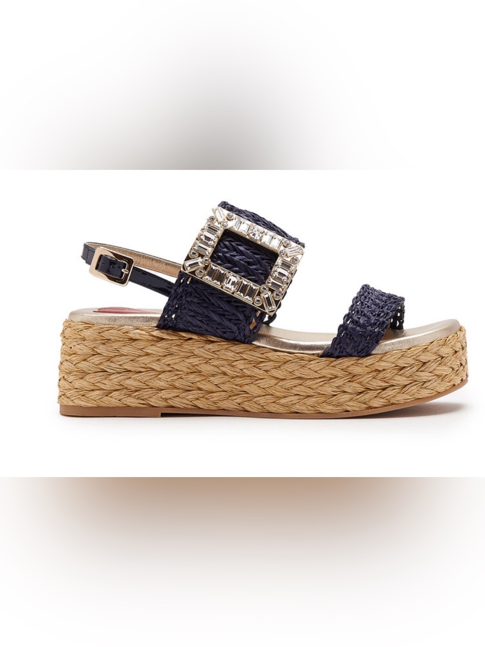 Roger vivier nwt Navy Braided Espadrille Platform Sandals with Jewel Buckle
